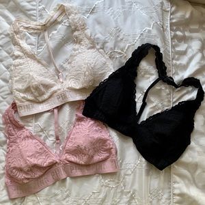 PINK Victoria’s Secret Lace Halter Bralettes (3pc)